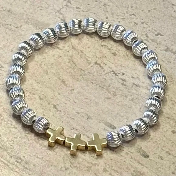 Hand Crafted Lux Infinity Cross 6mm Gold Bead Bracelet - Picture 7 of 14